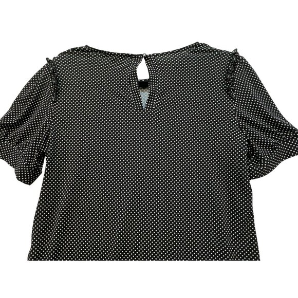 Adrianna Papell Womens Polka Dot Short Sleeve Blouse S Black & White Ruffle Shou - Picture 9 of 9